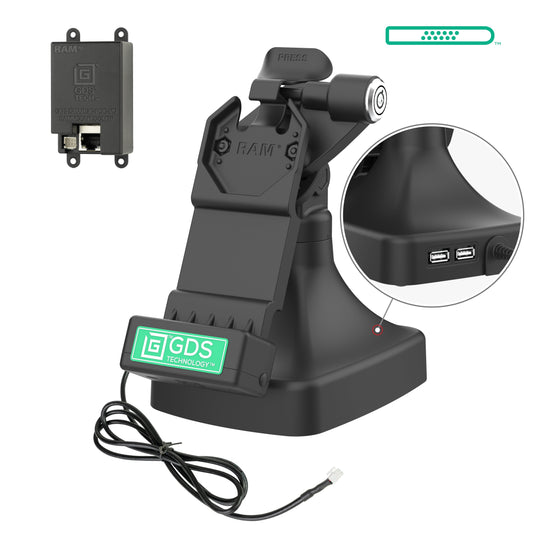 RAM Mounts GDS key-locking tilt and swivel dock with PoE and two USB-A ports for IntelliSkin tablets with Uni-Conn adapter – main product photo