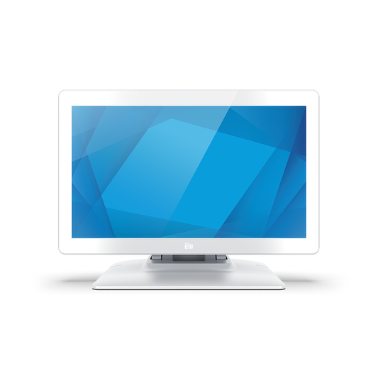 Elo 1502LM 15.6" medical-grade touch monitor, white, with stand – front view