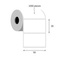 Thermal labels 50x30 / 1000 pcs, 40 g, rubber glue 1 row an external coil white color rounded corners