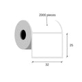 Paper thermal labels 32x25 / 2000 pcs, 25 g, eco, klej akrylowy, zewnętrzna szpula, kolor biały, zaokrąglone rogi