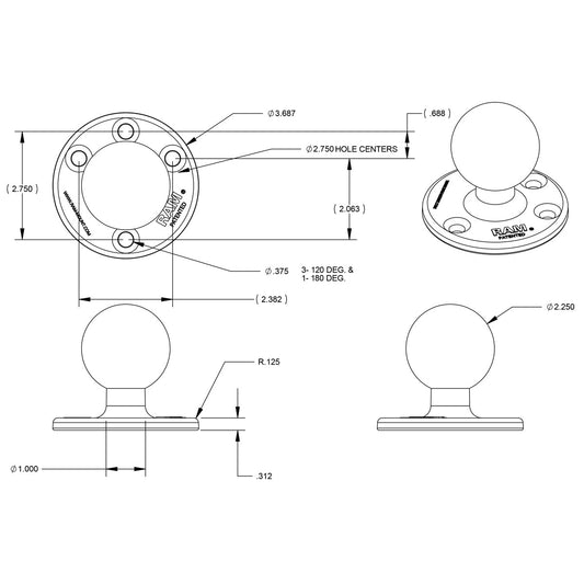 RAM Mounts D-size large round ball plate – alternative view