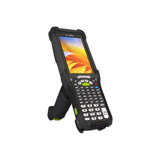 Zebra MC9450 rugged 5G keypad mobile computer, pistol grip, 53-key standard alphanumeric keypad (MC945B-3G1R6DSS-A6) – angled front view