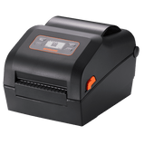 BIXOLON XD5-40d 4-inch direct thermal desktop label printer, black (XD5-40DEK/BEG) – front view with LCD