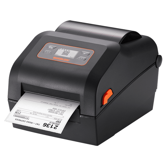 BIXOLON XD5-43d 4-inch direct thermal desktop label printer, black (XD5-43DEK/BEG) – printing a shipping label