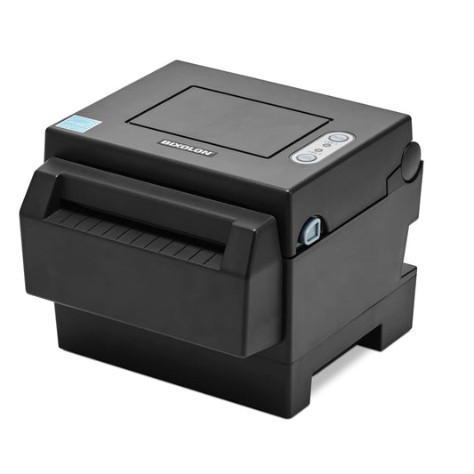 BIXOLON SLP-DL410 compact desktop label printer, direct thermal, 203 dpi, USB + Ethernet, black (SLP-DL410EK/beg) – front view