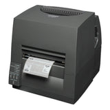 Citizen CL-S631II 4-inch thermal transfer desktop label printer, 300 dpi, USB and RS-232, black (CLS631IINEBXX) – front view