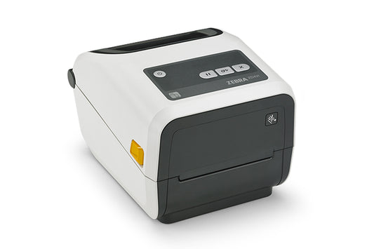 Zebra ZD421c-HC healthcare ribbon cartridge label printer, white, 300 dpi, USB + Ethernet (ZD4AH43-C0EE00EZ) – front view