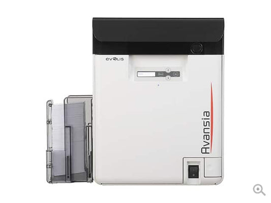 Evolis Avansia retransfer plastic card printer, dual-sided, LCD display, USB + Ethernet, 600 dpi, retransfer dye sublimation (AV1H0000BD) – front view