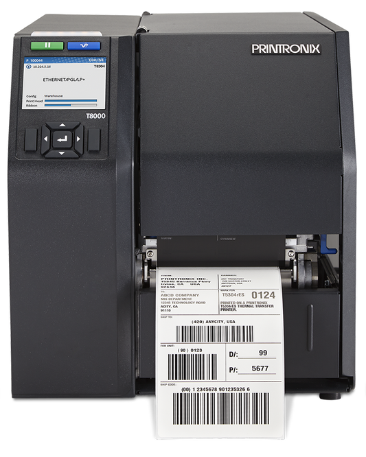 Printronix Auto ID T8204 industrial label printer, 4-inch, tear-off, 203 dpi, thermal transfer (T82X4-2100-0) – front view