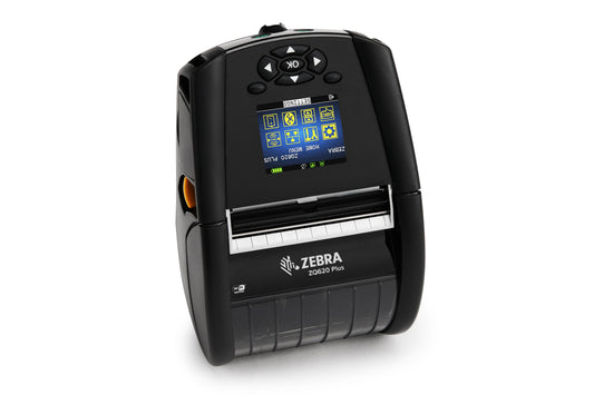 Zebra ZQ620 Plus mobile receipt and label printer, black, Wi-Fi 6 + Bluetooth, linerless (ZQ62-AUX2E14-00) – front view
