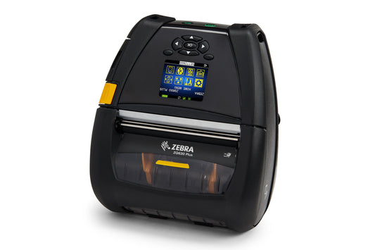 Zebra ZQ630 Plus mobile receipt and label printer, black, Wi-Fi 6 + Bluetooth, linerless (ZQ63-AUX2E14-00) – 3/4 view