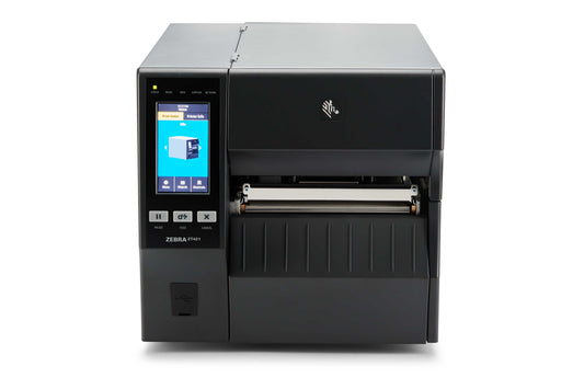 Zebra ZT421 industrial label printer, tear-off, 300 dpi, thermal transfer (ZT42163-T0E0000Z) – front view