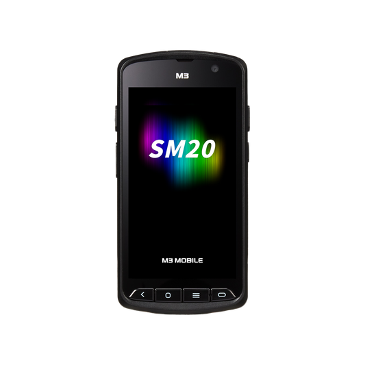 M3 Mobile SM20 F freezer model rugged Android full-touch mobile computer, 5" display, SE5500 scan engine, 4G, standard battery (SM2F4R-SFCHSS-HF) – front view