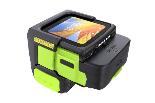Zebra WS501-R wearable computer, back-of-hand mount, integrated UHF RFID reader (WS5012-0D3M1030EEA) – angled view