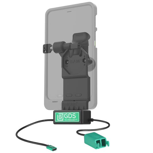 RAM Mounts GDS Uni-Conn left-locking tablet dock + dual USB-A with release lever – alternative view