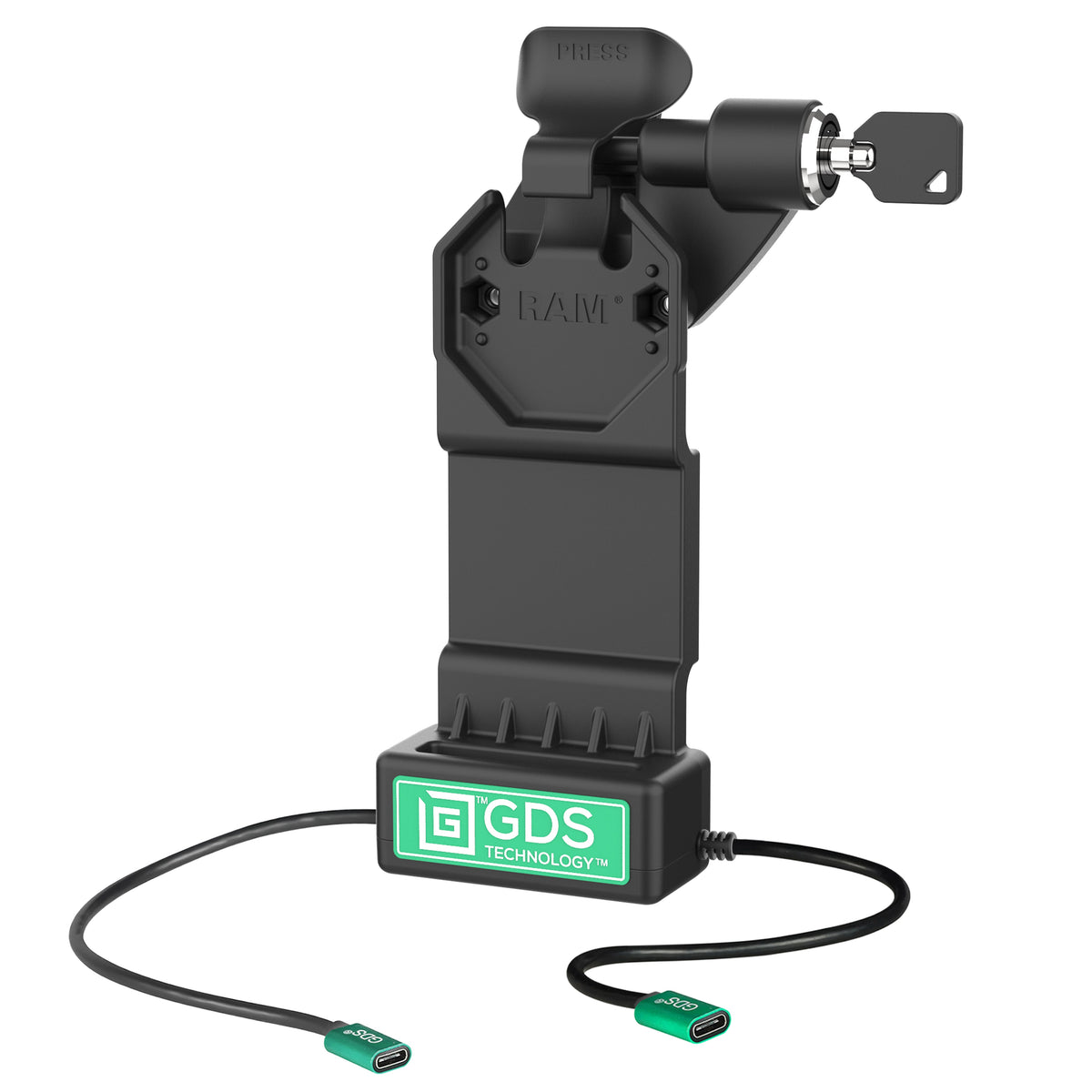 RAM Mounts GDS Uni-Conn right key-locking power + USB-C dock for IntelliSkin tablets – main product photo