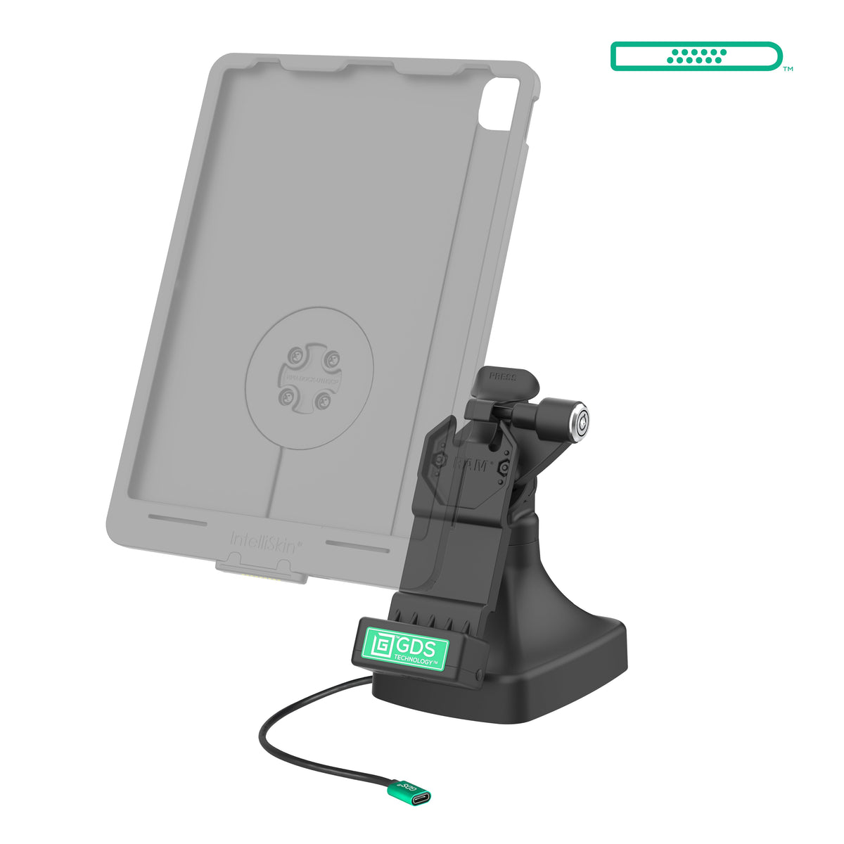RAM Mounts GDS key-locking tilt and swivel dock with USB-C for IntelliSkin tablets with Uni-Conn adapter – alternative view