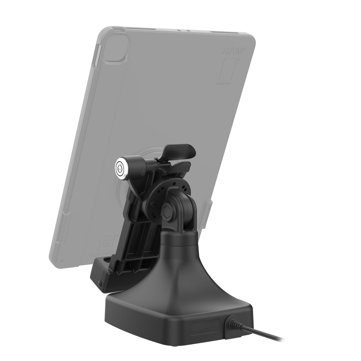 RAM Mounts GDS key-locking tilt and swivel dock with USB-C for IntelliSkin tablets with Uni-Conn adapter – detail photo