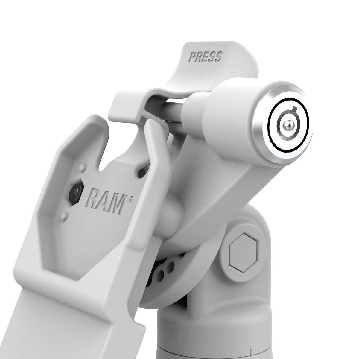 RAM Mounts GDS key-locking tilt and swivel dock with PoE for IntelliSkin tablets with Uni-Conn adapter in grey – further product photo