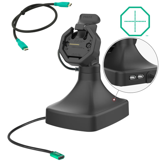 RAM Mounts GDS tilt and swivel dock with USB-C and two USB-A ports for IntelliSkin Thin-Case tablets with rear pogo pads – main product photo