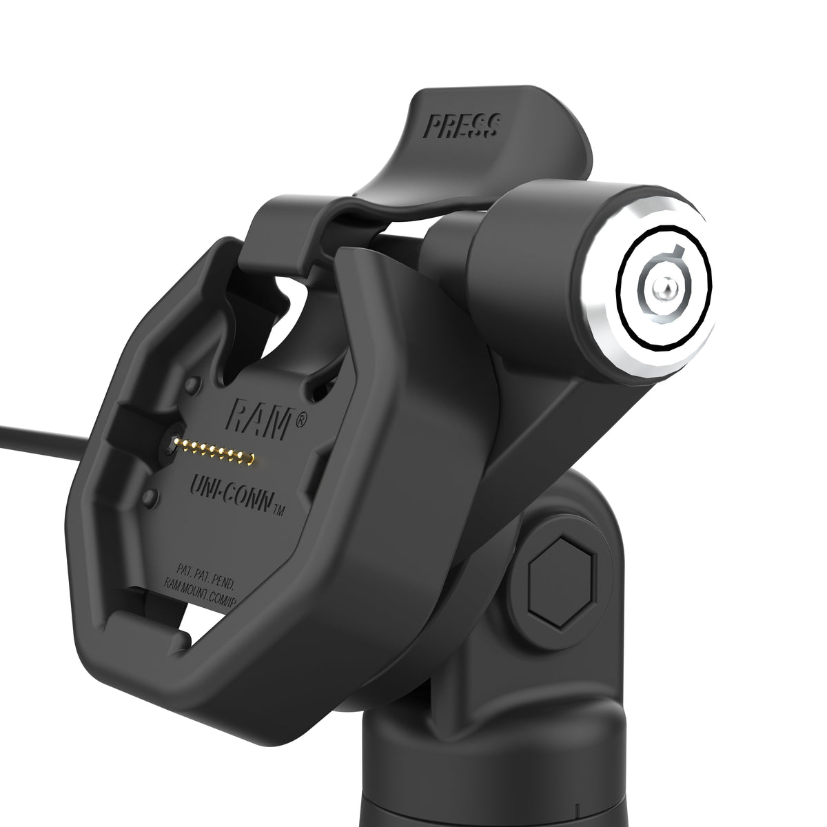 RAM Mounts GDS key-locking tilt and swivel dock with USB-C and two USB-A ports for IntelliSkin Thin-Case tablets with rear pogo pads – further product photo
