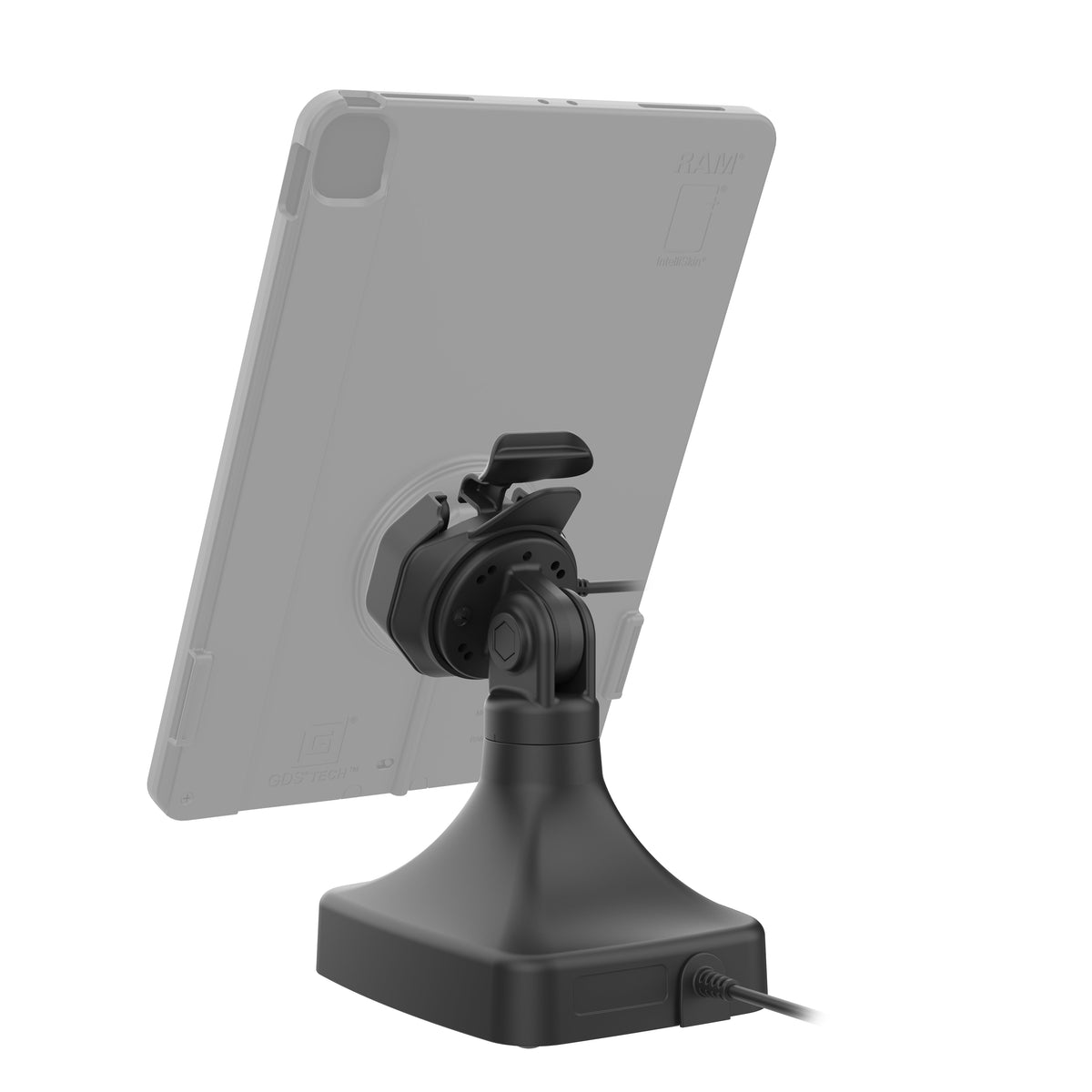 RAM Mounts GDS tilt and swivel dock with PoE for IntelliSkin Thin-Case tablets with rear pogo pads – detail photo