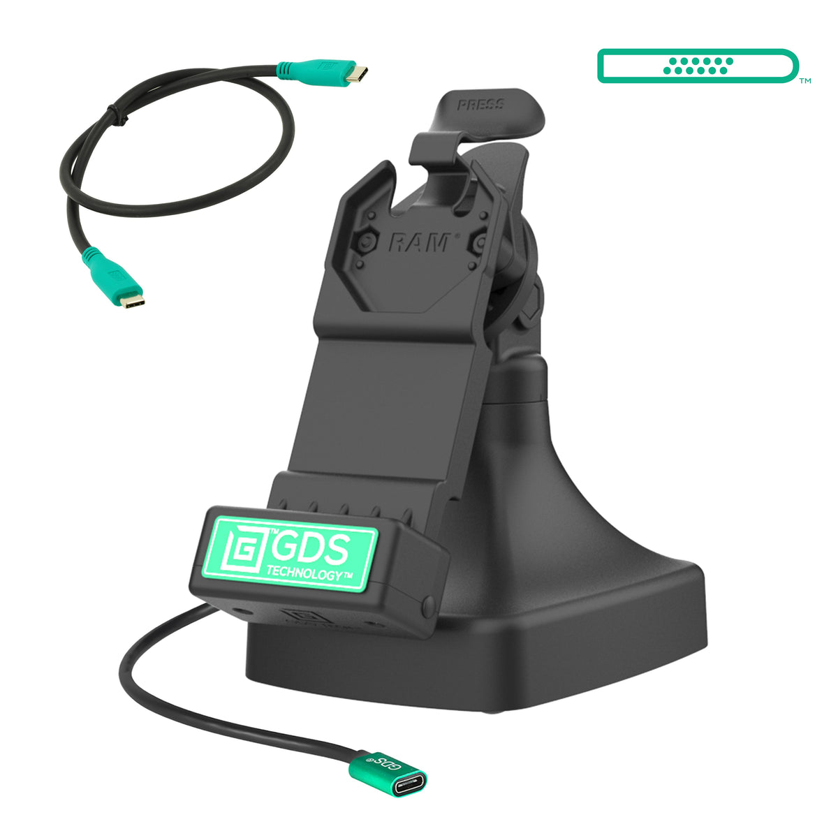 RAM Mounts GDS tilt and swivel dock with USB-C for IntelliSkin tablets with Uni-Conn adapter – main product photo