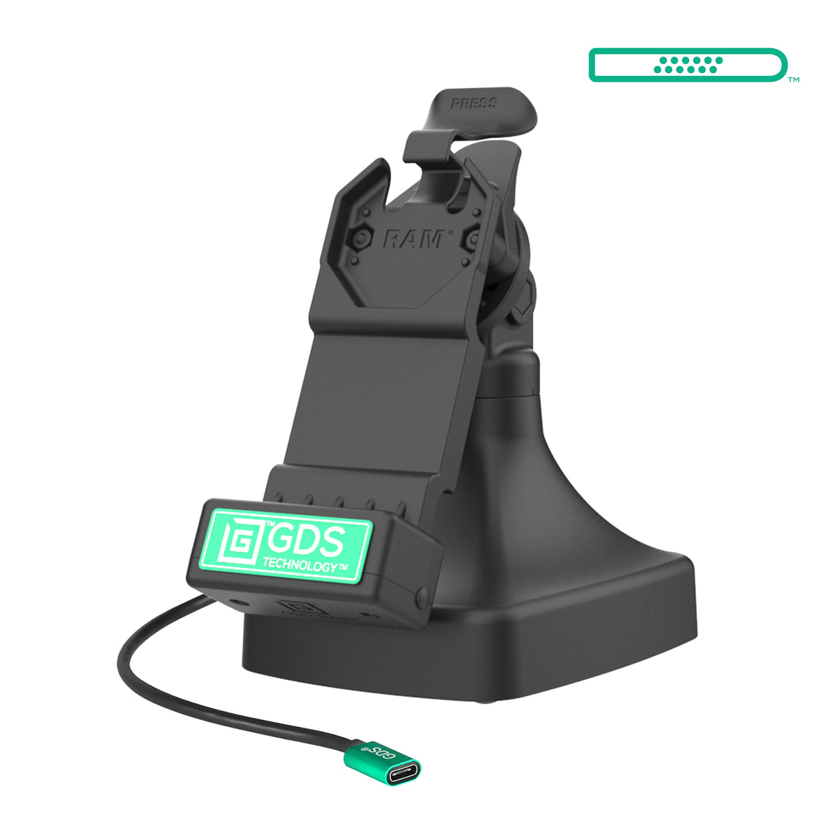 RAM Mounts GDS tilt and swivel dock with USB-C and two USB-A ports for IntelliSkin tablets with Uni-Conn adapter – main product photo