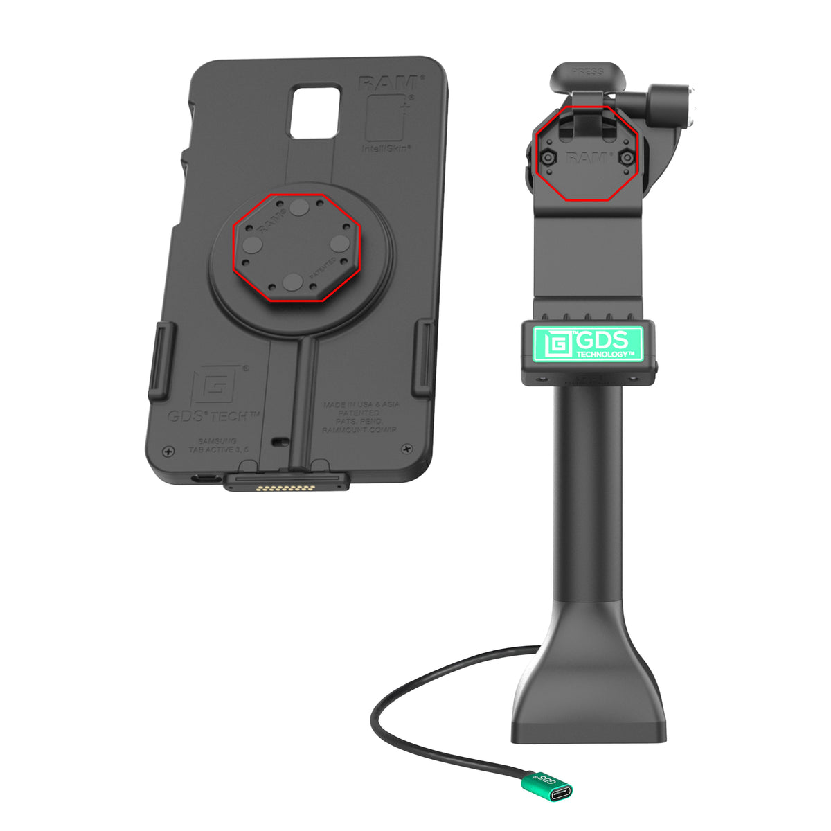 RAM Mounts GDS 14-inch key-locking pedestal dock with USB-C for IntelliSkin tablets with Uni-Conn adapter – further product photo