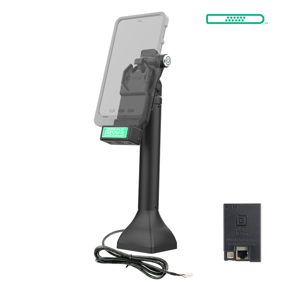 RAM Mounts GDS 14-inch key-locking pedestal dock with PoE for IntelliSkin tablets with Uni-Conn adapter – alternative view