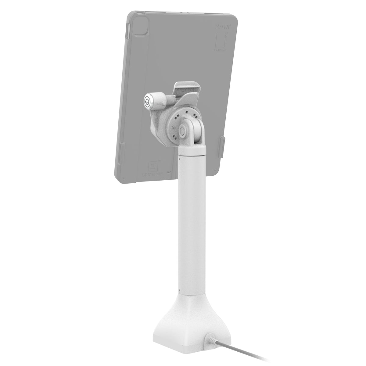 RAM Mounts GDS 14-inch key-locking pedestal dock with PoE for IntelliSkin Thin-Case tablets with rear pogo pads in grey – additional view