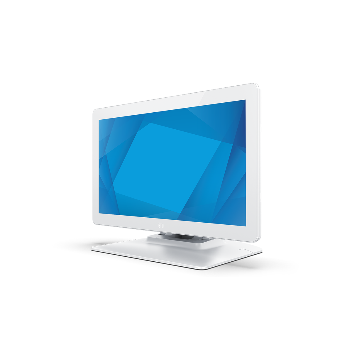 Elo 1502LM 15.6" medical touch monitor, white, with stand – angled view