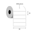 Paper thermal transfer labels 80x20 / 2000 pcs, 40 g, semi gloss, acrilic adhesive, 1 row, an external coil, white, rounded corners