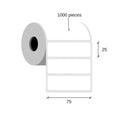 Paper thermal labels 75x25 / 1000 pcs, 40 g, eco, klej akrylowy, zewnętrzna szpula, kolor biały, zaokrąglone rogi