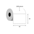 Foil labels 40x30 / 1000 pcs, 40 g, polypropylene 1 row acrylic adhesive white color external coil rounded corners