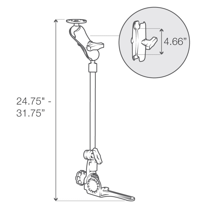 RAM Mounts Pod HD 30" vehicle floor mount with round AMPS plate – further product photo