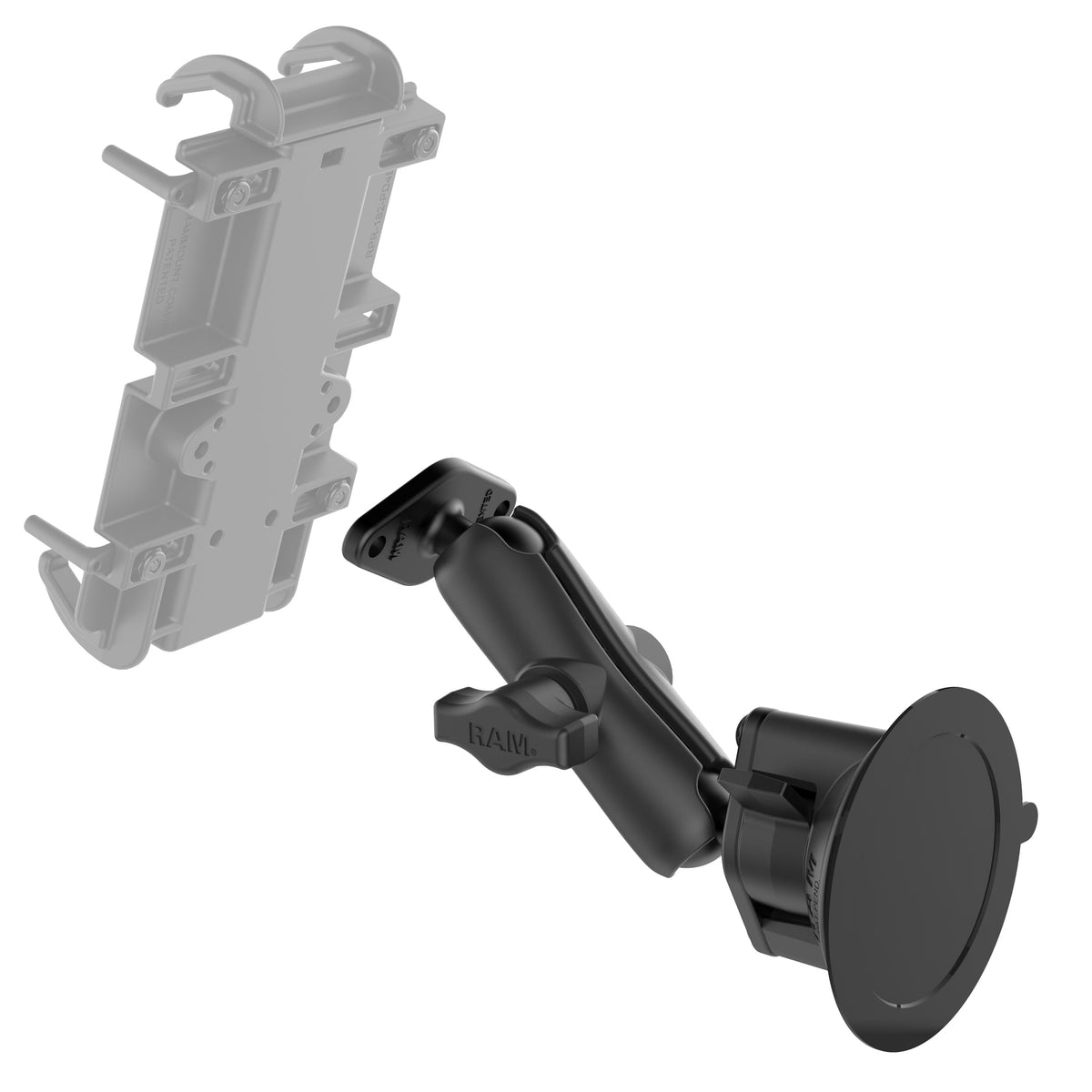 RAM Mounts B-size Twist-Lock suction cup mount with diamond plate, medium arm (RAM-B-166U) – another angle