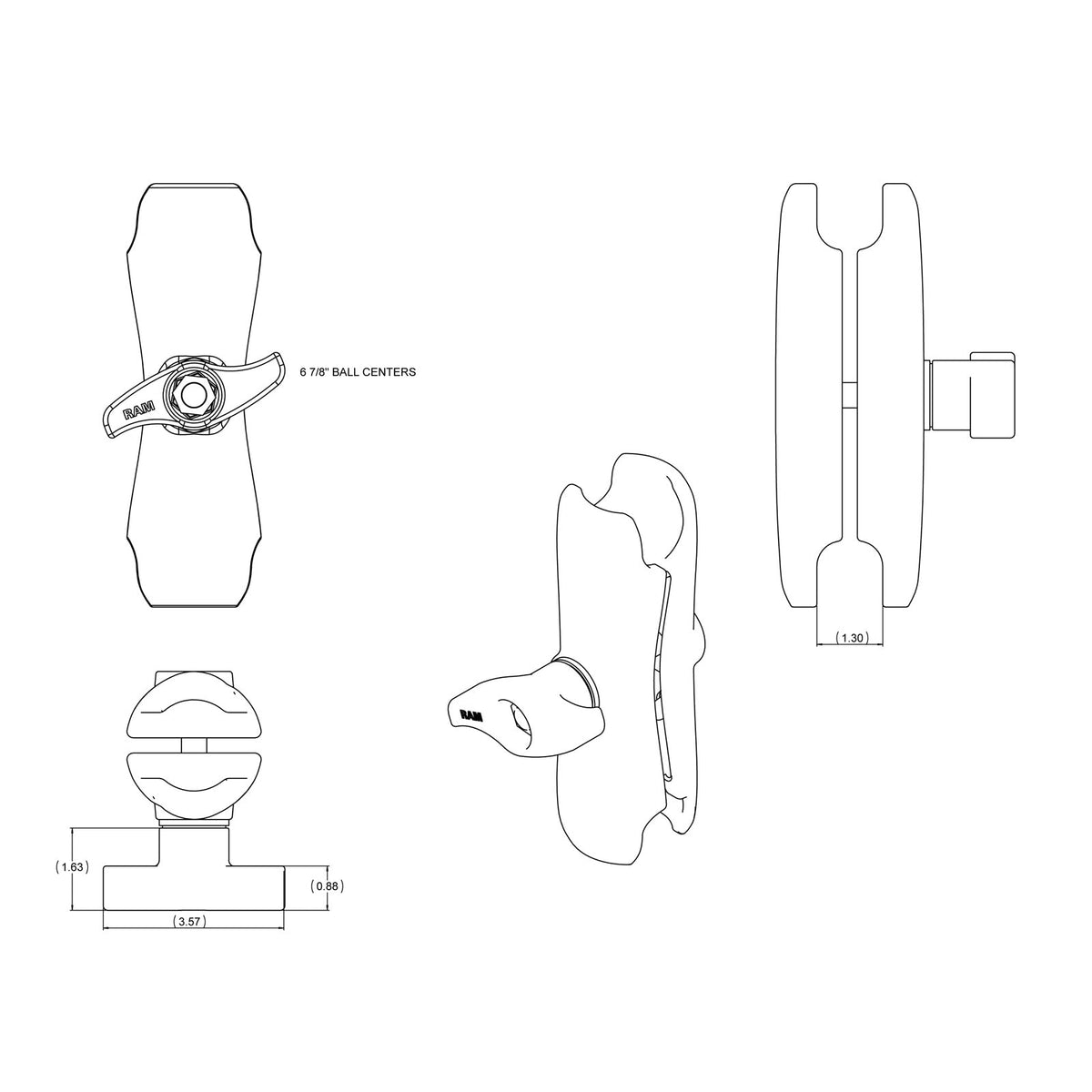 RAM Mounts D-size medium double socket arm with jam nut (214 mm) RAM-D-201U-MI1 – alternative view