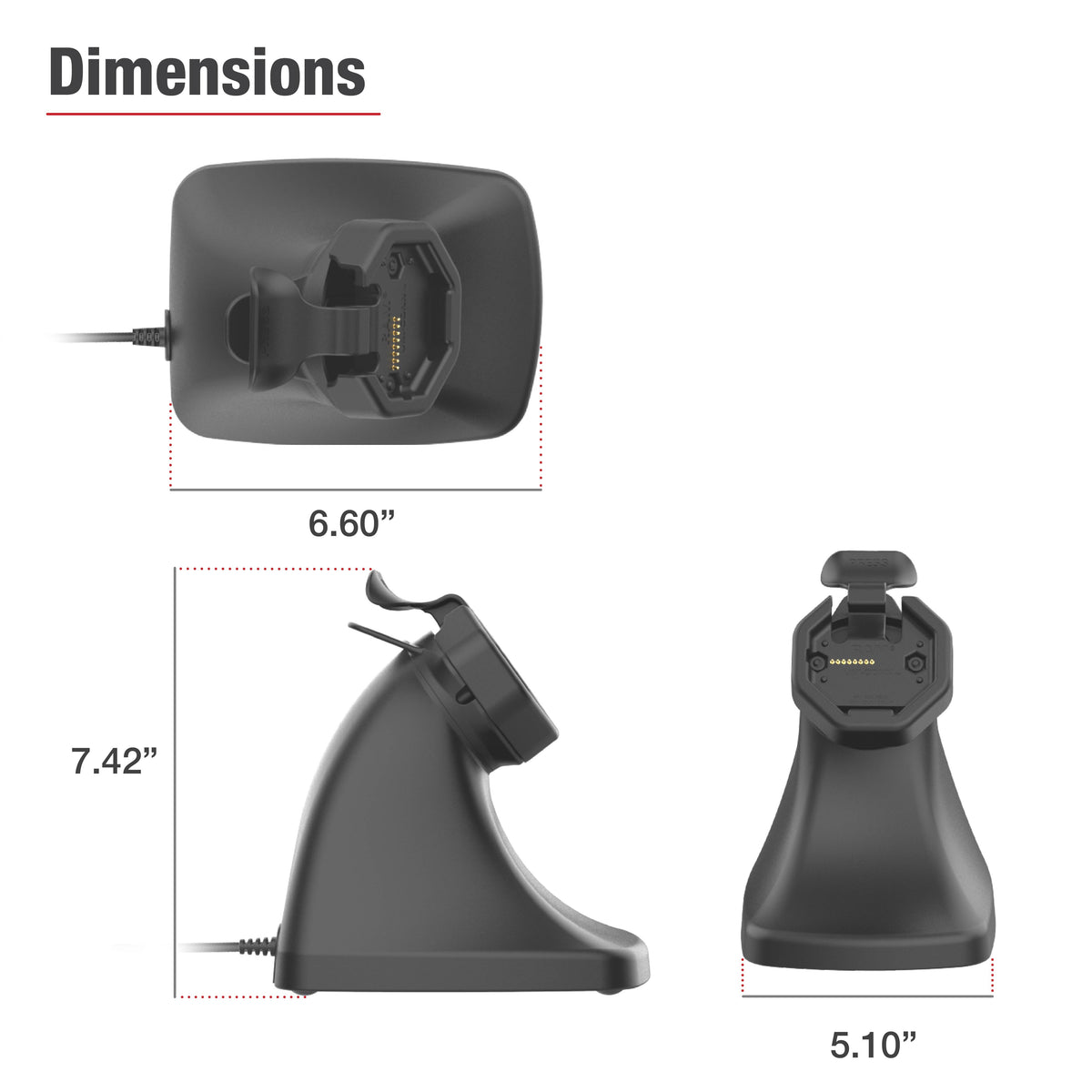 RAM Mounts GDS Uni-Conn snap-in kiosk dock with PoE for IntelliSkin Thin-Case tablets – detail photo