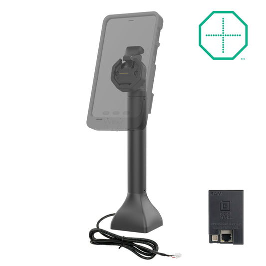 RAM Mounts GDS 14-inch pedestal dock with PoE for IntelliSkin Thin-Case tablets with rear pogo pads – alternative view