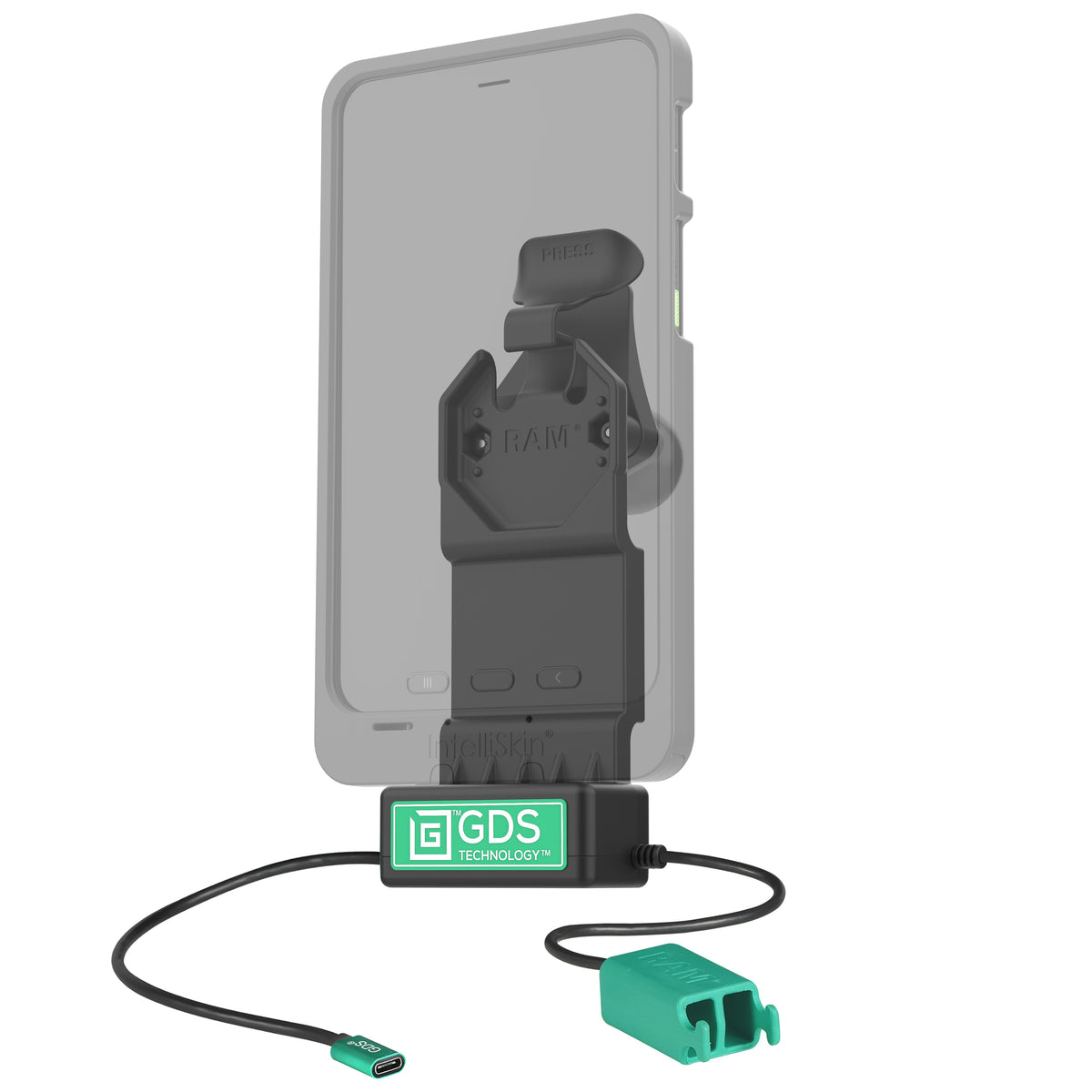 RAM Mounts GDS Uni-Conn tablet dock + dual USB-A with release lever – alternative view