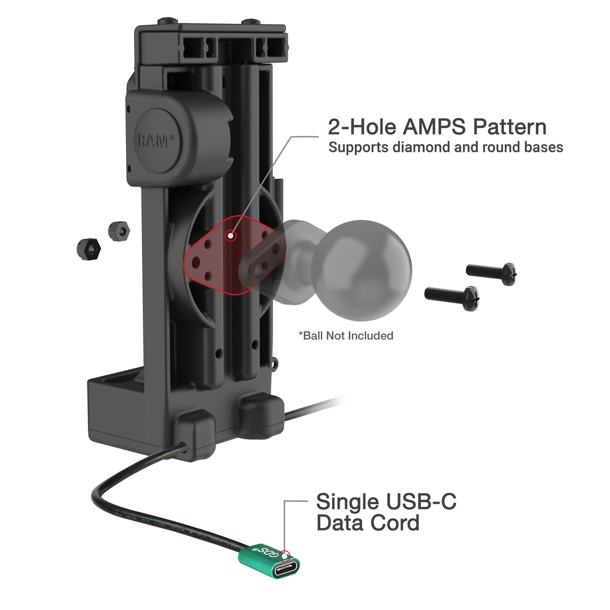 RAM Mounts GDS Uni-Conn spring-loaded tablet dock + USB-C – another angle