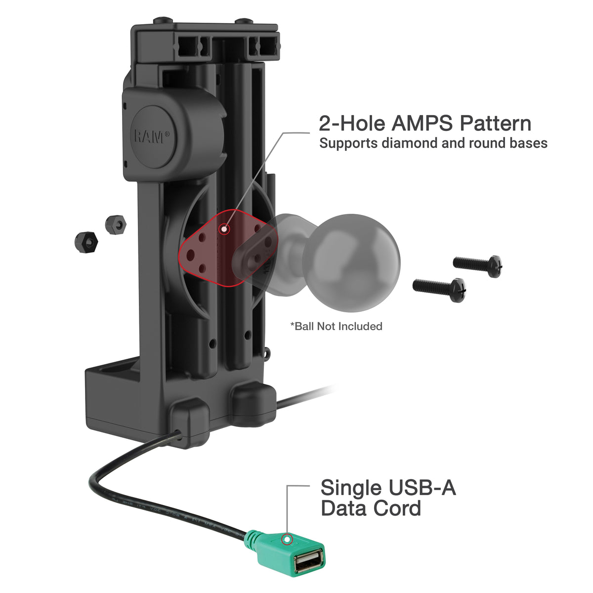 RAM Mounts GDS Uni-Conn spring-loaded tablet dock + USB-A – another angle