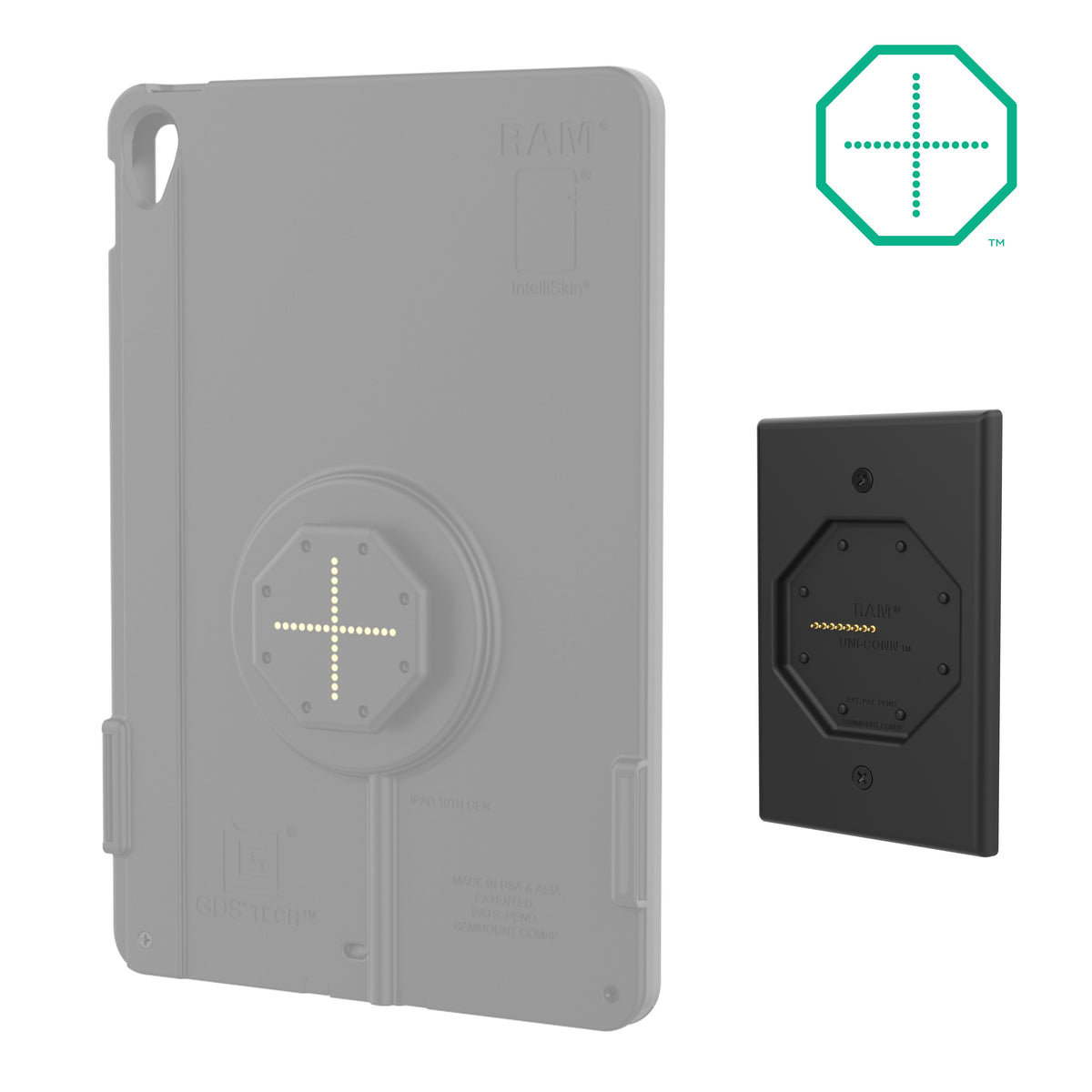 RAM Mounts GDS Uni-Conn low-profile wall dock with PoE for IntelliSkin tablets – alternative view