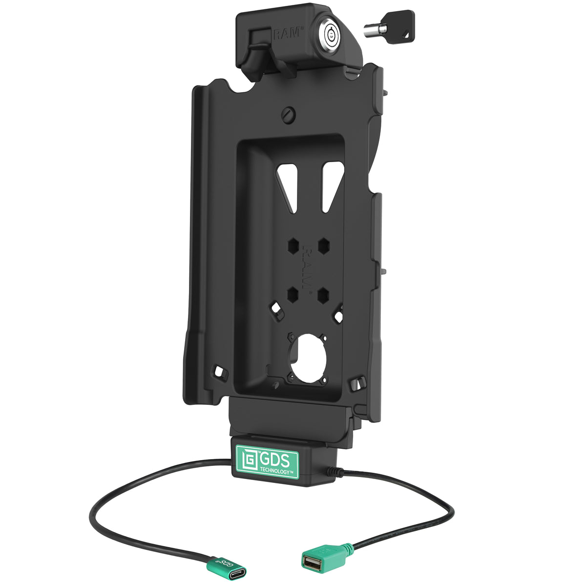 RAM Mounts key-locking GDS Tough-Dock + Single USB-A for Samsung Tab A11+ and A9+ in IntelliSkin – alternative view
