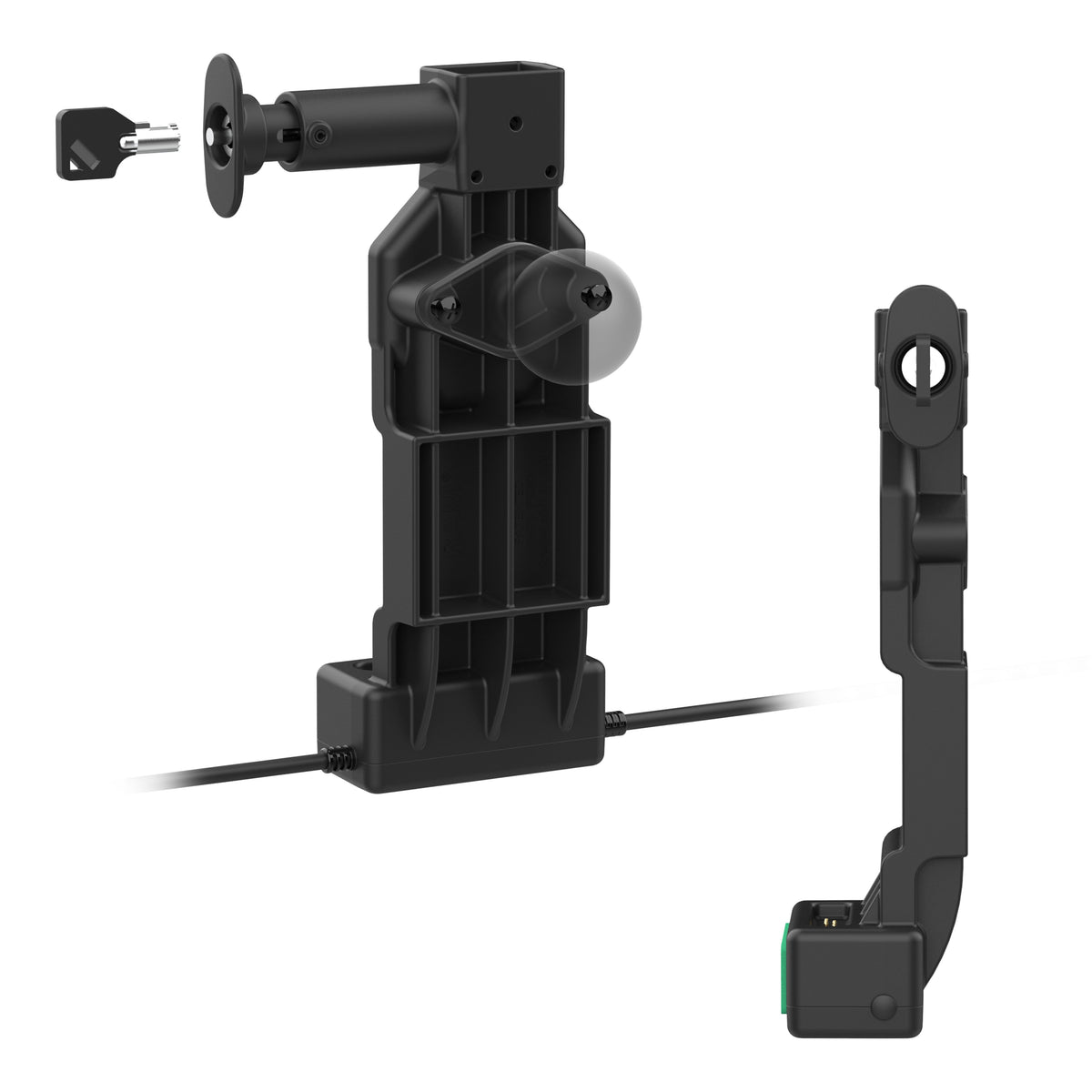 RAM Mounts GDS Uni-Conn locking tablet dock + dual USB-A with release button – another angle
