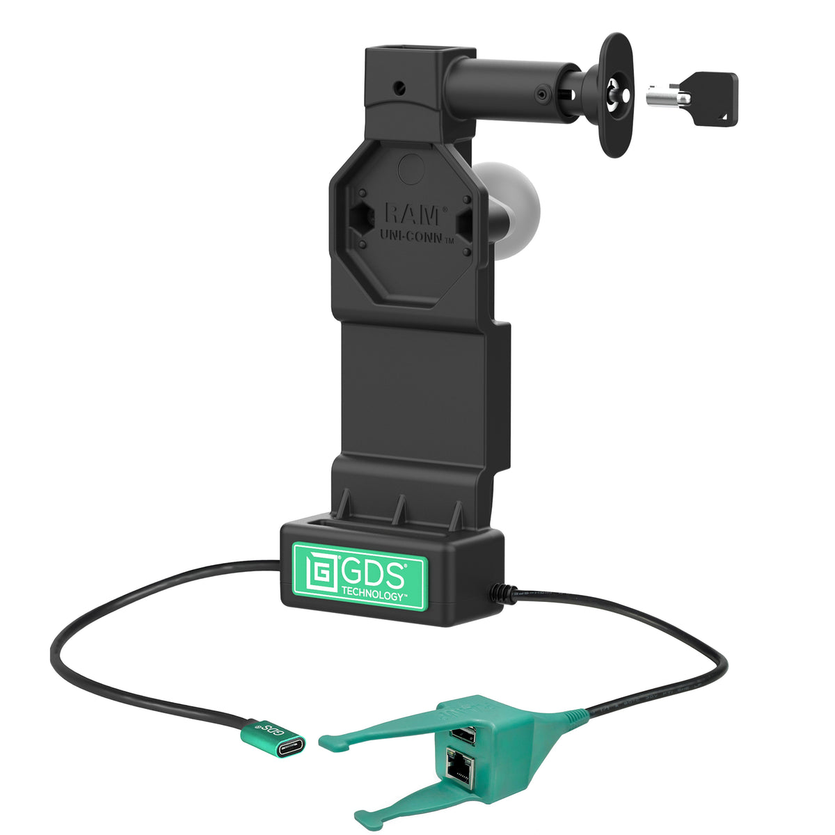 RAM Mounts GDS Uni-Conn locking tablet dock + USB-A & RJ45 with release button – product photo