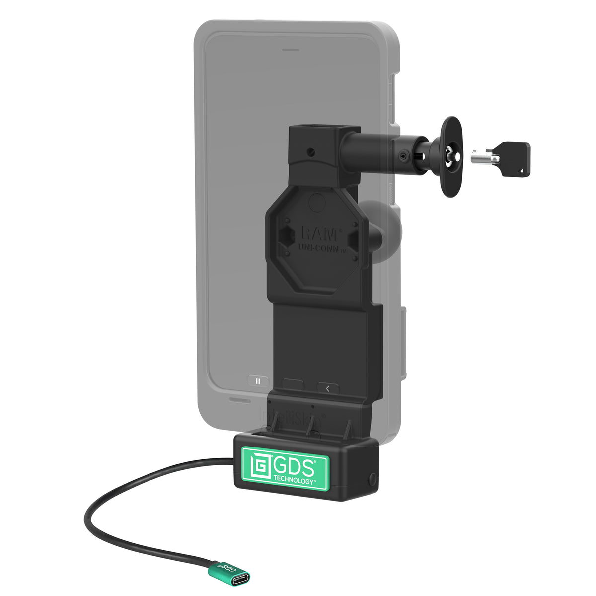 RAM Mounts GDS Uni-Conn locking tablet dock with release button – alternative view
