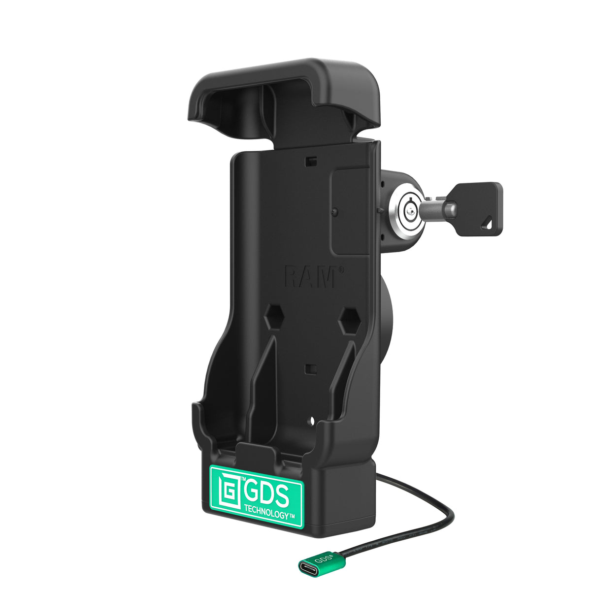 RAM Mounts GDS key-locking powered vehicle dock for Honeywell CT37 in IntelliSkin – alternative view
