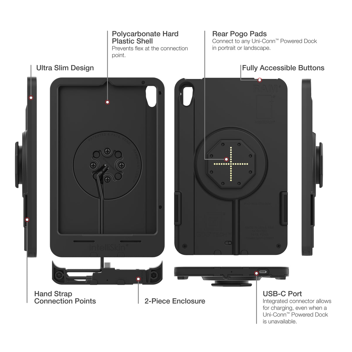 RAM Mounts IntelliSkin Thin-Case for Apple iPad mini (A17 Pro) & mini 6 with rear pogo pads – another angle